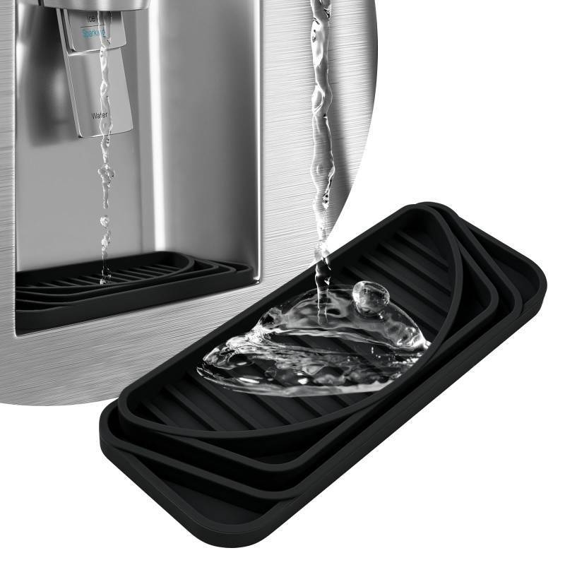 lot 30238 image: Aolso Refrigerator Drip Tray, Frige Water Drip Pan to Cuttable, Silicone Frige Water Drip Pan for Water Dispenser, Fridge, Refrigerator Accessories, Recycle and Dry Quickly (Black) - Retail $7