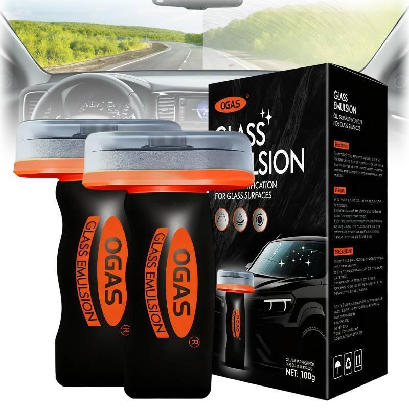 lot 33072 image: Flaurix 2PCS Glass Oil Film Remover for Car,Roll-On Glass Compound with Cleaning Board,Removes Oil Film & Smudges,Universal Anti-Rain Fog Brush - Retail $15