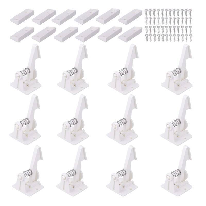 lot 33107 image: Vmaisi 12 Pack Cabinet Locks Child Safety Latches - Baby Proofing Cabinets Drawer Lock with Adhesive Easy Installation - No Drilling or Extra Screws (White) - Retail $9