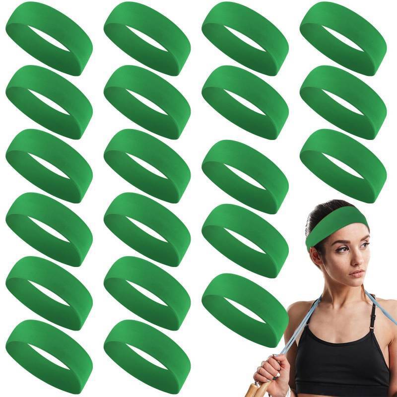 lot 33166 image: Hotop 20 Pcs Sport Stretchy Headbands for Girls Women Non Slip Soft Fabric Elastic Headband Bulk for Yoga DIY Team Gifts(Green) - Retail $14