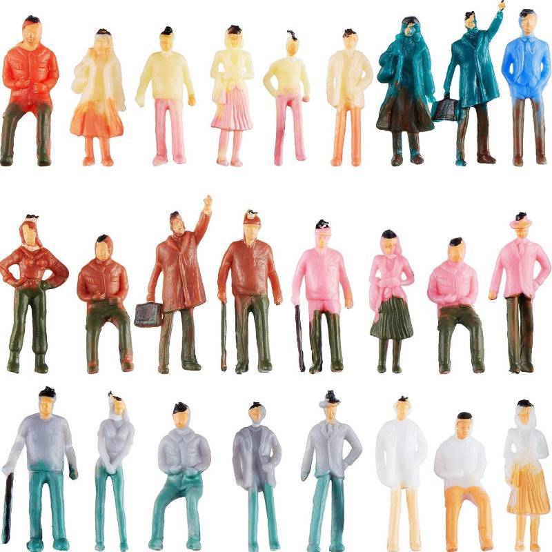 lot 33571 image: Gejoy 100 Pcs Miniature People Figurines 175 Scale Model Trains Architectural 0.98in Plastic Mini Tiny People Sitting and Standing for Diorama - Retail $15