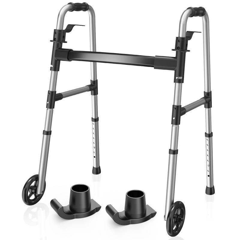 lot 61878 image: Loyoda Folding Walker with 2 Skis and 5 Wheels, Lightweight Walkers for Seniors and Adults, Supports Up to 350 Pounds, Adjustable Height, Compact Standard Walker, Black - Retail $70