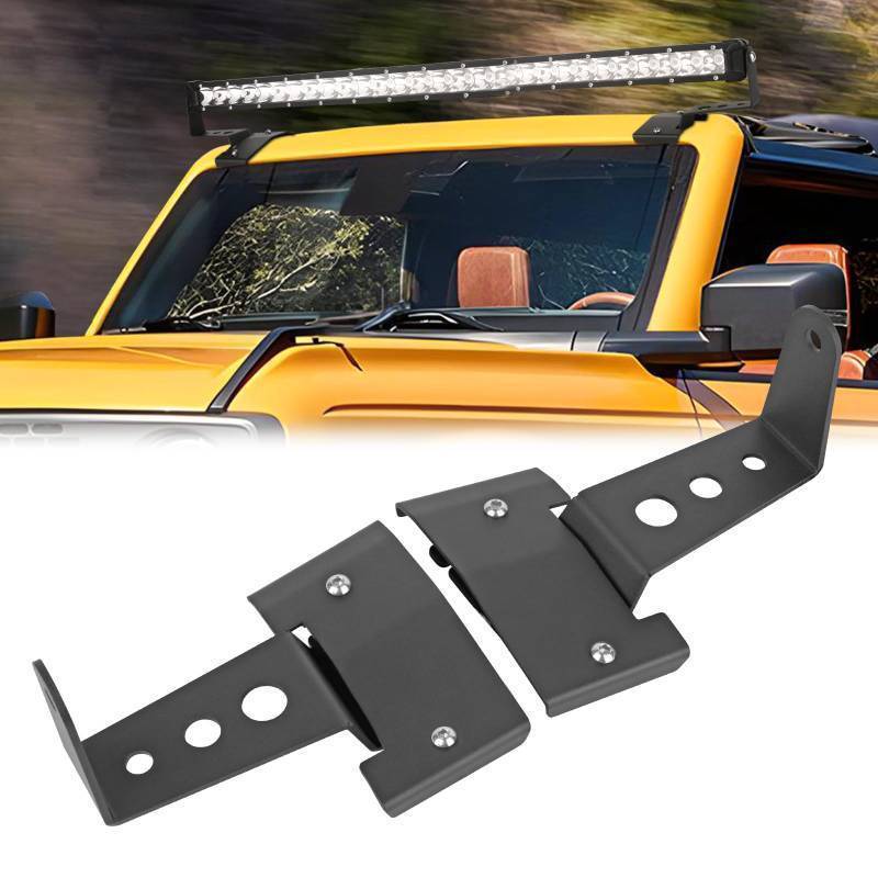 lot 22072 image: GLOBLED 52 Straight LED Light Bar Mounting Bracket Over Windshield LED Work Light Mount Compatible with Ford Bronco 24 Door 2021 2022 2023 2024 - Retail $35