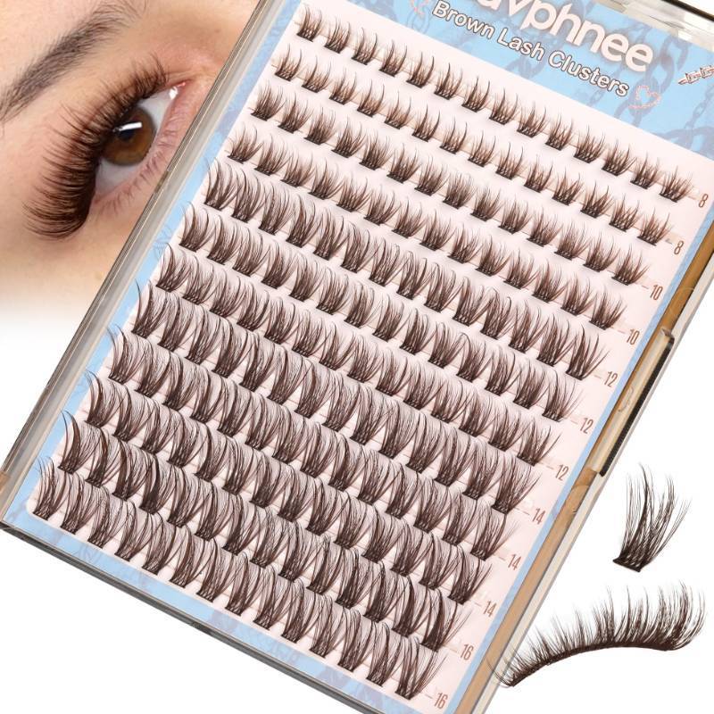 lot 30165 image: Brown Lash Clusters Natural Cluster Eyelash Extensions Wispy Individual Lashes Extensions Fluffy Eyelash Clusters DIY Cat Eye Doll Eye for Soft Girl Clean Girl Daily Wear (CC-Curly, 168Pcs, 8-16MM) see picture