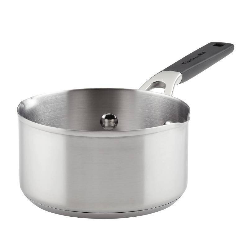 lot 42496 image: KitchenAid 71018 Stainless Steel Saucepan with Pour Spouts, 1 Quart - Brushed Stainless Steel