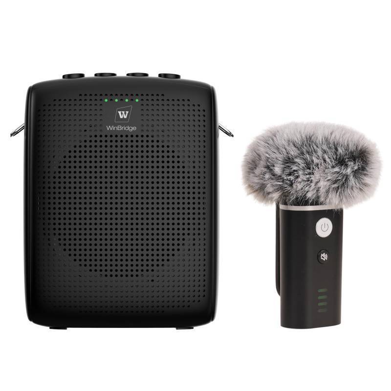 lot 45024 image: WinBridge WB006 Wireless Voice Amplifier with Bluetooth Lapel Microphone Portable Speaker Clip-On Mic with Windproof Foam, Compact Rechargeable System for Teachers, Presenters, Tour Guides - Retail $69