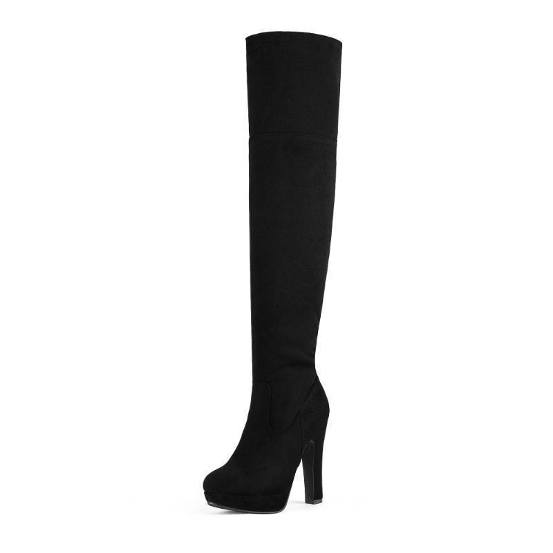 lot 33018 image: DREAM PAIRS Womens Black Chunky Thigh High Over The Knee High Heel Boots,Size 7.5,Black,HIGHPLAT