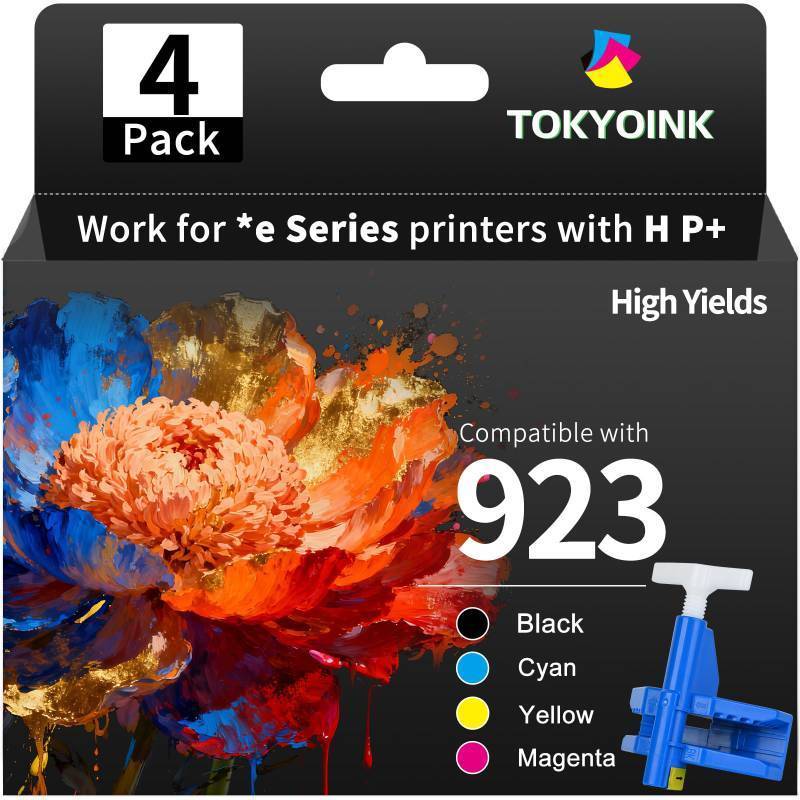 lot 22793 image: 923 Ink Cartridges Combo Pack for HP Printers Replacement for HP 923 HP923 Ink Cartridge Work for OfficeJet Pro 8130e 8125e 8120e 8135e 8138e 8139e 8122e 8120 8122 8123 Printer Without Chip (4 Pack)