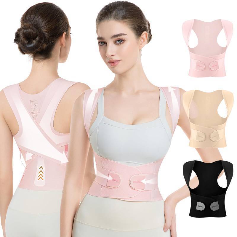 lot 30293 image: babaka Posture Corrector for Women, Invisible Lightweight Adjustable Back Brace for Upper and Lower Back Pain Relief, Hunchback, Hump, Scoliosis, Thoracic, Spine Corrector Under Clothes (Pink, Small, Waist 25-30) - Retail $40