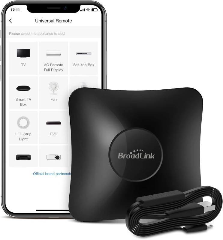 lot 32285 image: Broadlink RM4 pro Smart IRRF Remote Control Hub with Sensor Cable(2.4GHz Wi-Fi Only)-WiFi IRRF Blaster for Home Automation, TV, Curtain, Shades Remote, Works with Alexa, Google Assistant, IFTTT - Retail $50