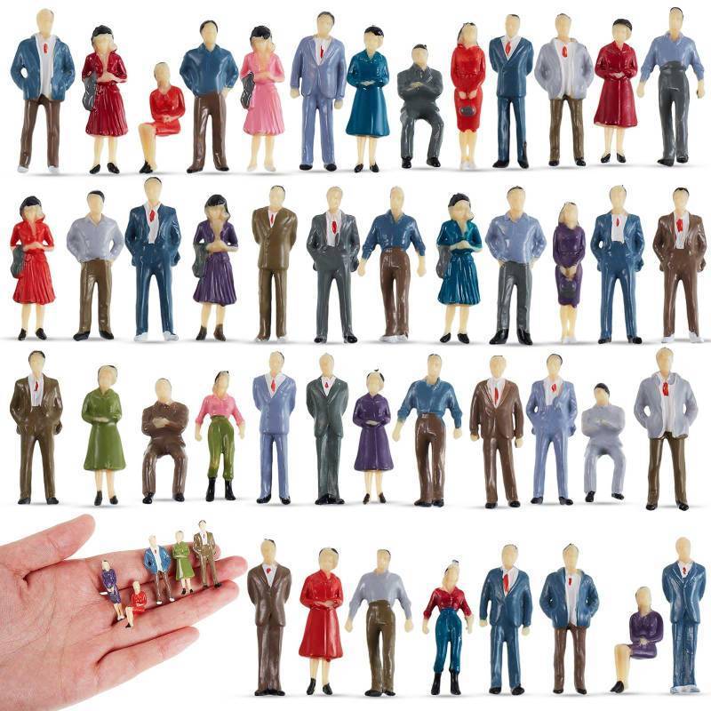 lot 33641 image: Juexica 160 Pcs 1 50 Scale Mini People Figurines 1.38 Inch Model Trains Architectural Painted People Figures Tiny Plastic Miniature Figurines Sitting Standing Model for Miniature Scenes - Retail $23