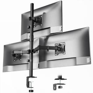 lot 23168 image: monTEK Triple Monitor Stand Mount, Fully Adjustable Desk Mount for 3 Screen up to 17-32 and 22lbs Capacity Each Arm, Stable Monitor Arm with C Clamp and Grommet Base, VESA 75x75mm100x100mm - Retail $65