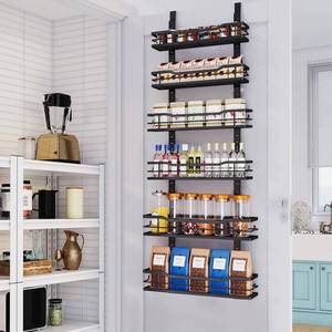 lot 23170 image: Eastherry Over The Door Pantry Organizer 6-Tier Over The Door Organizer with Adjustable Basket Metal Hanging Pantry Organizers and Storage for Kitchen, Back of Door Seasoning Rack (Black) - Retail $43
