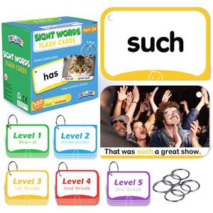 lot 23174 image: BenBen Sight Words Flash Cards, 350 Dolch & Fry High Frequency Site Words and Sentences for Pre-K, Kindergarten, 1st 2nd 3rd Grade, Educational Learning Cards Homeschool Supplies for Ages 3-9 - Retail $20