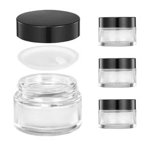lot 23175 image: ZIYIZE 4 Pack Clear Small Glass Jars with Lids and Inner Liners, 30 ml Reusable Small Glass Containers for Creams, Lotion, Cosmetic, Spice, Powder - Retail $8