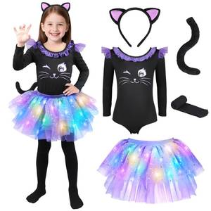 lot 23177 image: GIFTINBOX Cat Costume for Girls, Light Up Black Cat Costume, Halloween Animal Dress Up Costumes for Kids Age 3-8 - Retail $30