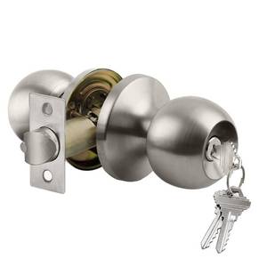 lot 23178 image: BESTTEN Keyed Entry Door Knob with Lock, Heavy Duty Interior and Exterior Door Lock, Standard Ball, Satin Nickel - Retail $9