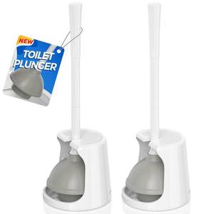 lot 23186 image: Toilet Plunger with Holder, 2 Pack Plungers for Bathroom Heavy Duty for 5.7-inch Toilet Drain, Toilet Plunger and Holder Combo for Bathroom Cleaning(White) - Retail $16