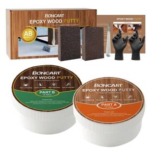 lot 23198 image: Boncart Epoxy Wood Putty, High Strength Filler Putty, Stainable 2-Part Epoxy Filler, 21.16 oz Structural Wood Repair Kit, Wooden Furniture Repair Kit for Damages (White) - Retail $24