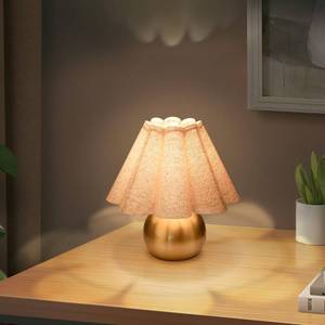 lot 24572 image: Gold Small Bedside Table Lamp for Bedroom, Brass Gold Bedroom Lamps for Nightstand, Cute Mini Table Lamps for Small Spaces with Scalloped Shade for Kitchen Counter, Bookshelf, Living Room, Kids Dorm - Retail $34