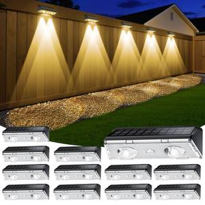 lot 24578 image: KEILAIMO Solar Fence Lights Outdoor, 12 Pack IP65 Waterproof Fence Lights Solar Powered with Ultra-Bright LED Lens, 9 Color Modes, 12 Hours Steady Glow for DeckBackyardPatioPoolWall - Black - Retail $54