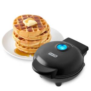 lot 24579 image: Dash Mini Waffle Maker- Compact Electric Iron for Creative Homemade Treats - PTFE nonstick surface - Easy-to-Clean - Perfect for Kids & Families - Black - Retail $13