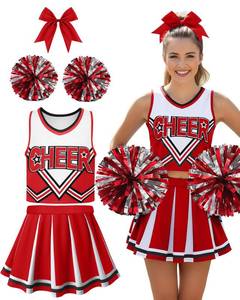 lot 24582 image: JenPen Womens Cheerleader Costume Halloween High School Cheerleading Outfit Musical Cheer Uniform Hair Bow Pom Pom(Red,M)