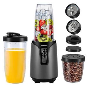 lot 24583 image: Panana Blender for Smoothies, 850W Portable Personal Blender and Grinder Combo with 2x20oz Portable Smoothie Cups with To-Go Lids 6.8oz Coffee Cup,Stainless Steel - Retail $36