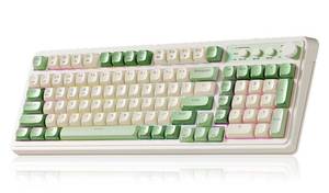 lot 24588 image: AULA S99 Gaming Keyboard, Wireless Computer Keyboards, Tri-Mode Bluetooth2.4GHzUSB-C Custom Creamy Keyboard with Number Pad, RGB Backlit Media Knob Cute Programmable Keyboard for PC Gamer - Green - Retail $35