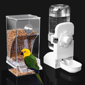 lot 24595 image: No Mess Bird Feeder Water Dispenser Set, Parakeet Cage Accessories, Bird Feeder and Waterers in Cage for Cockatiels, Finches, Lovebirds, Budgies, Canaries - Retail $18