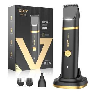 lot 24596 image: Groin & Body Hair Trimmer for Men - Electric Shaver for Pubic Hair, Chest, Legs - Ball Pubic Groomer, LED Light, Replaceable Ceramic Blade Heads, USB-C Recharge Dock, Waterproof Hygiene Razor - Retail $40