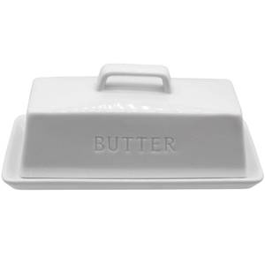 lot 24598 image: MKYHBOO Ceramic Butter Dish With Lid for Countertop, Covered Butter Holder With Lid, White Butter Container, Butter Tray With Handle - Retail $17