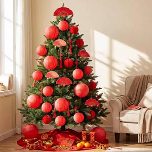 lot 24600 image: Baquler 35 Pcs Chinese New Year Decorations 2026 Hanging Ornaments Year of The Horse Chinese Red Paper Lanterns Paper Fans Lucky Charm Tree Decor for Spring Festival Party Lunar New Years Decoration - Retail $16