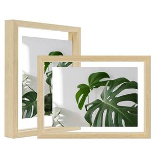 lot 24605 image: Egofine 6x8 Floating Frames Set of 2, Double Plexiglass Picture Frame, Made of Solid Wood Display Any Size Photo up to 6x8, Wall Mount or Tabletop Standing, Natural Wood - Retail $22