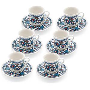 lot 24607 image: SANTA MARLA Turkish Coffee Cup Set of 6 with Saucers & Holder Ceramic, Dishwasher-Safe, Keeps Warm Patterned Turkish Espresso Cups Set for Home & Office (Set Of 6) - Retail $44