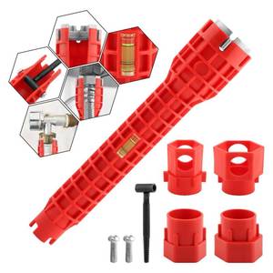 lot 24611 image: ELEGICKLIP 14-in-1 Multi-functional Wrench Faucet Sink Installer Tool for Toilets and Kitchens - Red Plumbers Wrench - Retail $10