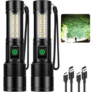 lot 24613 image: Kmivo Rechargeable LED Flashlights High Lumens - Super Bright Flash Light with 6 Modes, Powerful Handheld Linternas for Home, Camping 2 Packs (One Button Broke but Still Works)