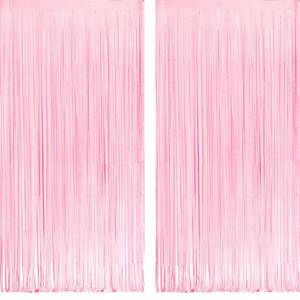 lot 30619 image: Pastel Pink Party Backdrop Decoration - GREATRIL Baby Pink Foil Fringe Streamers for BabyBoo DayValentinesCowgirlSweetCloudUnicornPrincessBow Themed - 3.2ft X 8.2ft - 2 Packs - Retail $13