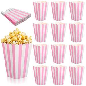 lot 30623 image: 12 Pcs Pink Paper Popcorn Bags, Reusable Movie Popcorn Boxes, Stripe Pattern Decorative Dinnerware for Wedding Baby Shower Party Supplies - Retail $6