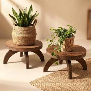 lot 30632 image: Novabright 1 Pcs Short Plant Pedestal Wood Plant Stool Round Low Wood Riser Pedestal Display Decor Flower Indoor Outdoor Rustic Farmhouse Table Balcony Decor Board Flower Holder Rise (Rustic Color) - Retail $32