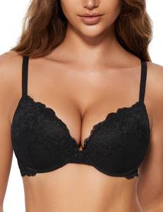lot 30638 image: Wingslove Womens Push Up Bra Lace Comfort Padded Add 1 Cup Plunge Underwire Bras Lift Up (Black,34D) - Retail $31