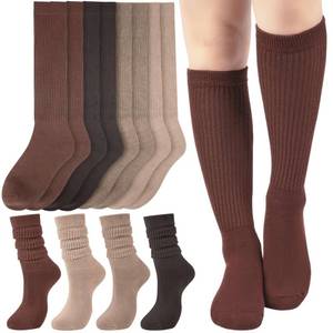 lot 30639 image: Slouchy Boot Socks for Women, Soft Knit Scrunch Knee High Long Socks 4 Pairs 6-12 USED - Retail $3