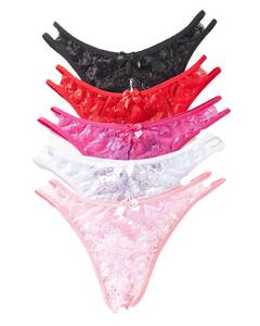 lot 30648 image: Justgoo Womens Lace G-String Thongs Panties Underwear Low Rise T-Back Underpants Pack of 1-5 - Retail $13