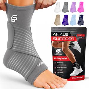 lot 30661 image: Sleeve Stars Ankle Brace for Women & Men, Ankle Wrap for Sprain, Compression Sleeve for Plantar Fasciitis Relief, Easy Customizable Support w Removable Strap (PairM10-12Grey) - Retail $34