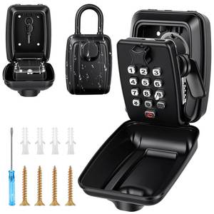 lot 30664 image: HOMELYLIFE Key Lock Box for Outside, Waterproof Wall Mount Lock Box with 12-Digit Resettable Combination, Outdoor Security Lockbox, Large Capacity Spare Key Safe for Home, Garage, Office, Black - Retail $30