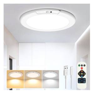 lot 31132 image: ORYAR Rechargeable Motion Sensor Ceiling Light, Wireless Ceiling Lights Battery Operated Closet Light with Remote, 500LM 3000K4500K6500K, 0.55�� Ultra Thin Lights for Bathroom Hallway Pantry, 1 Pack - Retail $20