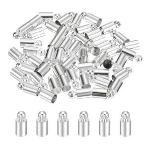 lot 31136 image: uxcell 100Pcs Leather Cord End Caps, 3.5mm OD Column Barrel Terminators for DIY Making Leather Bracelets Tassels, Silver Tone - Retail $8