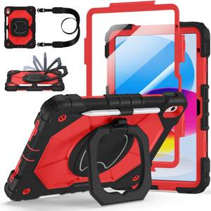 lot 31145 image: Case for iPad A16 11th10th Generation 11 inch10.9 inch 20252022, Ubearkk for iPad a16 case with Screen Protector, 360 Degree Rotating Stand Shoulder Strap Pencil Holder, Black Red - Retail $33