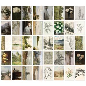 lot 31162 image: 97 Decor Vintage Wall Art Decor - 40 Pcs Vintage Prints For Wall Decor Aesthetic, French Country Wall Collage Kit Landscape Painting Nature Pictures For Bedroom (4x6) - Retail $10