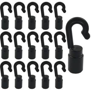 lot 31167 image: Litoexpe 16 Pcs Shock Cord Snap Hooks for 316 inch to 14 inch, Black Plastic Bungee Cord Hooks, Open Cord Terminal Hooks - Retail $5